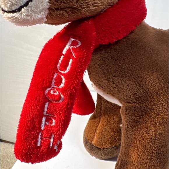 Rudolph The Red Nosed Reindeer Plush Toy 7" Brown With Red Scarf Embroidered - Picture 2 of 5